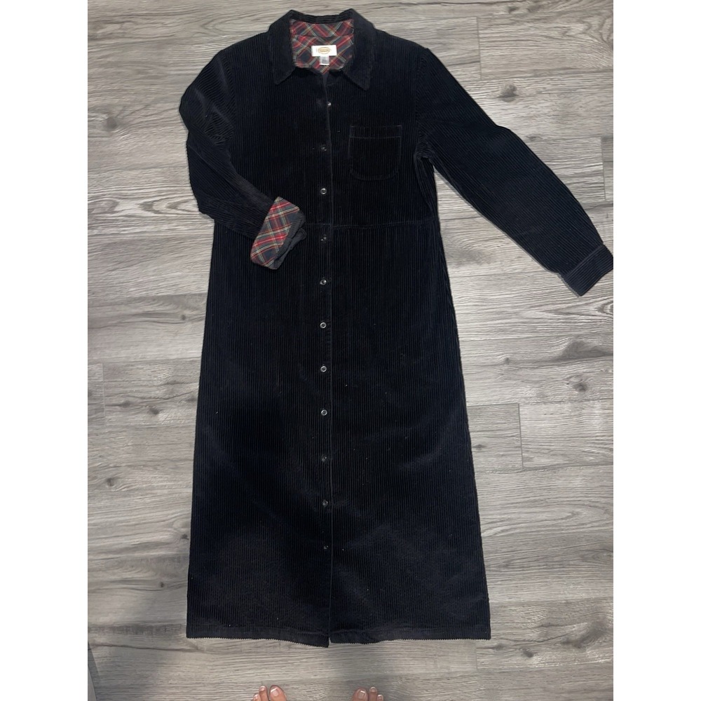 Vintage Talbots Black Corduroy Dress Women's Size 10 Button Casual Pocket
